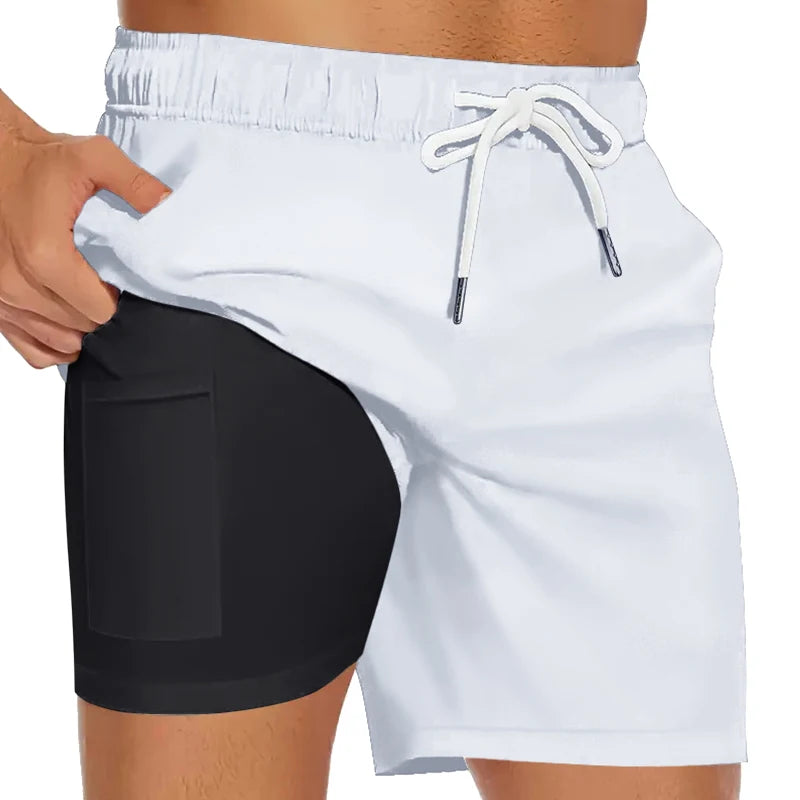 Men's Swim Trunks with Compression Liner Phone Pocket.