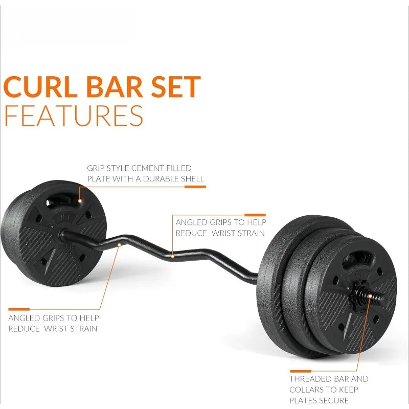 Barbell EZ Curl Bar Set with 50 LB Cement Grip Weights.