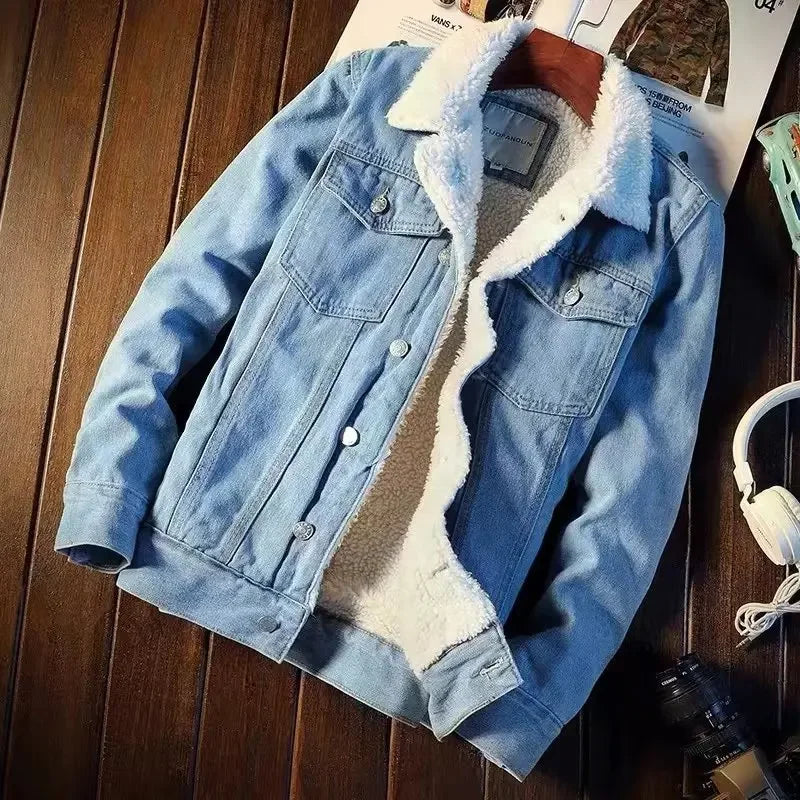 2022 Winter Fleece-lined Thickened Denim Jacket