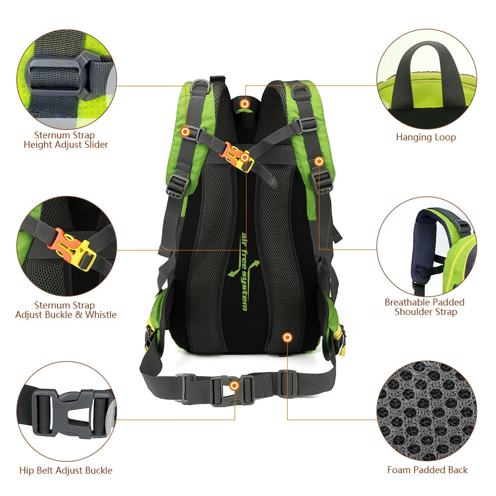 40L Water Resistant Travel Backpack.