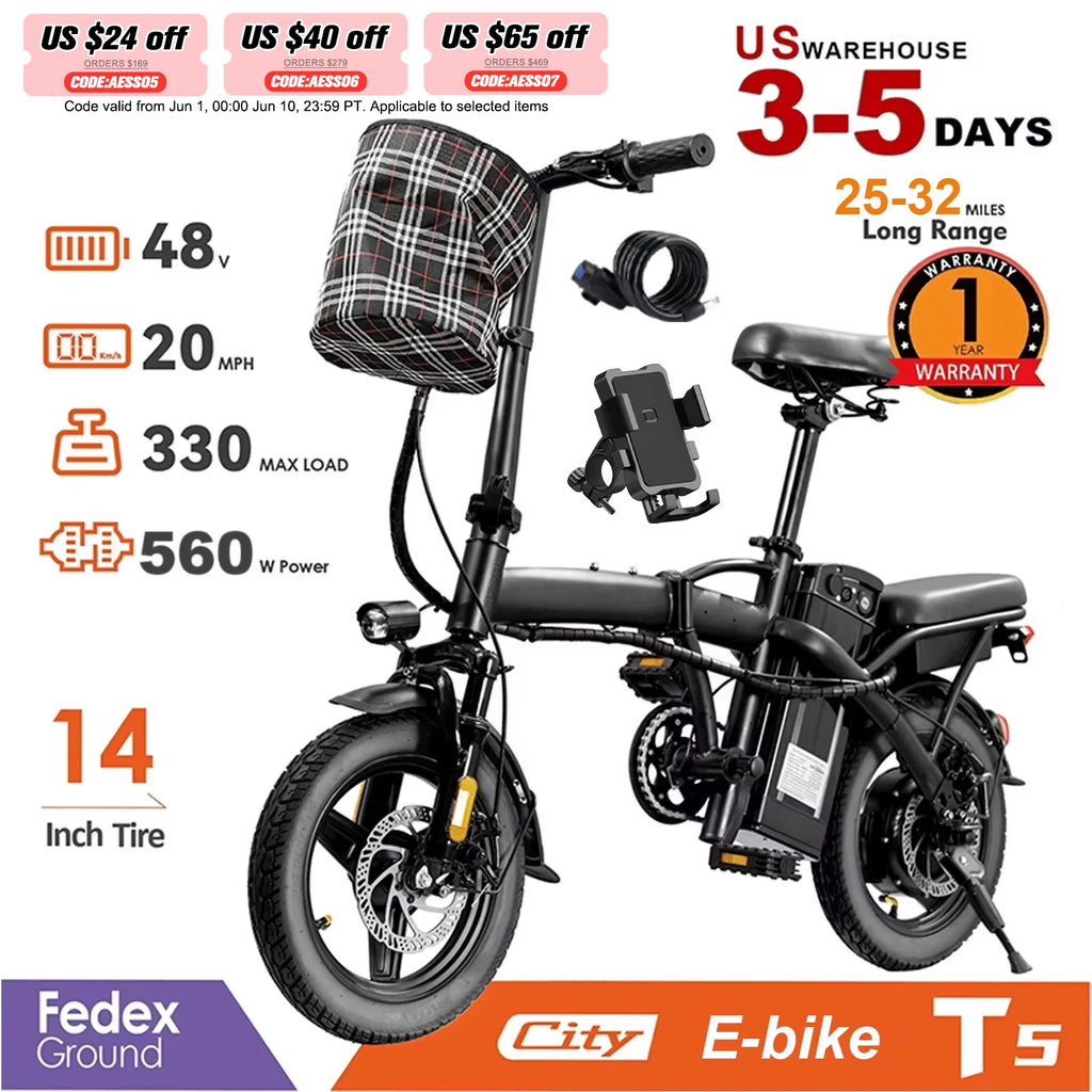 Adult Electric Bike, 20 MPH,560W Motor,48V Removable Battery.