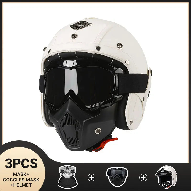 Vintage Motorcycle Helmet Men's Four season Cruise Scooter.