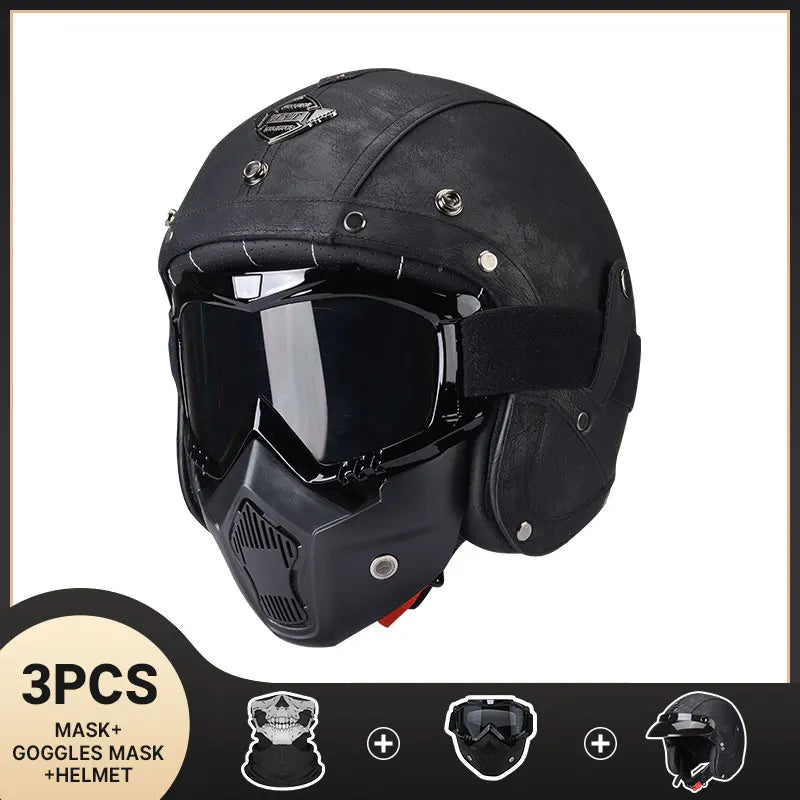 Vintage Motorcycle Helmet Men's Four season Cruise Scooter.