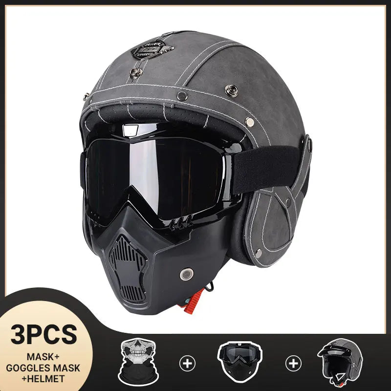 Vintage Motorcycle Helmet Men's Four season Cruise Scooter.