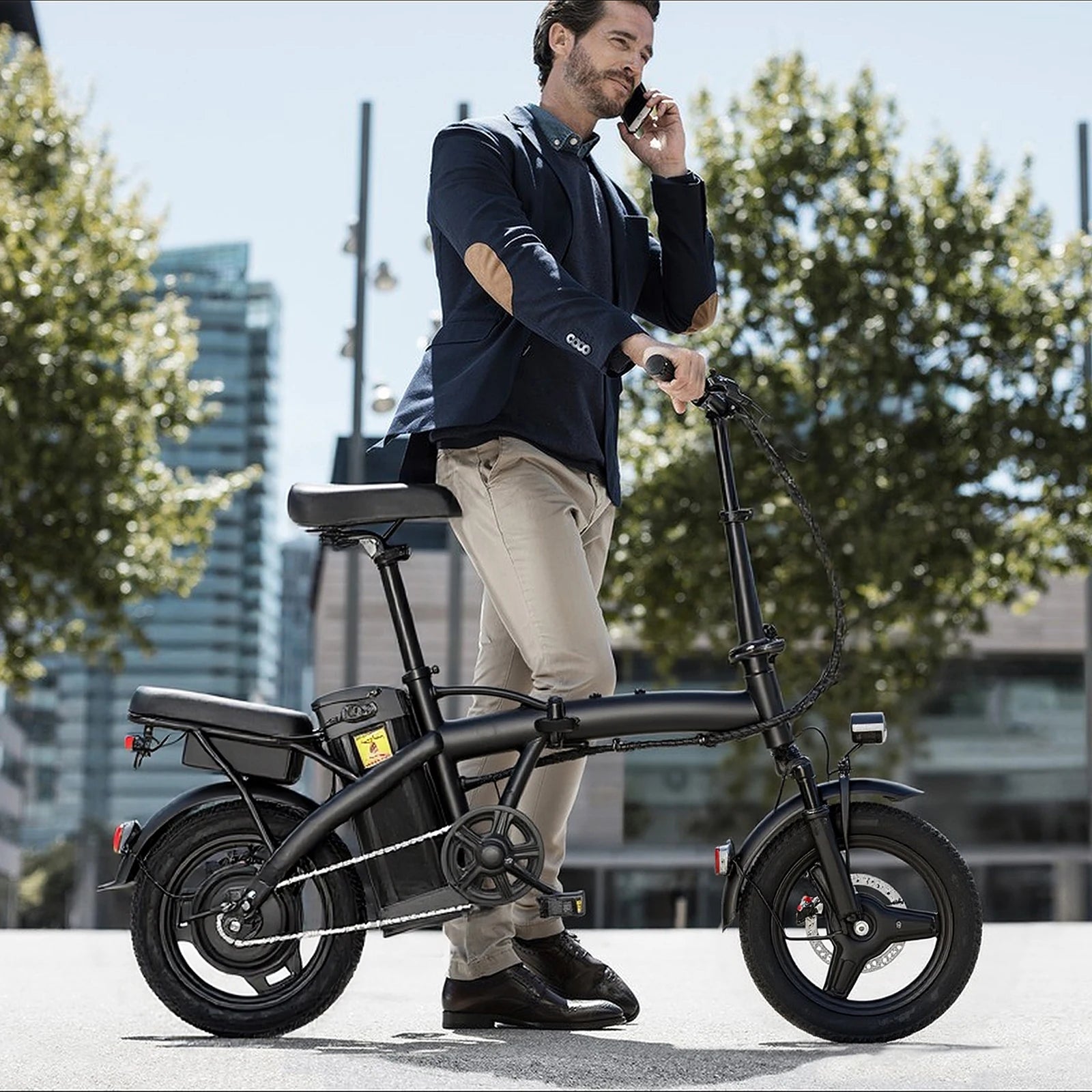 Adult and adolescent folding electric bicycles.