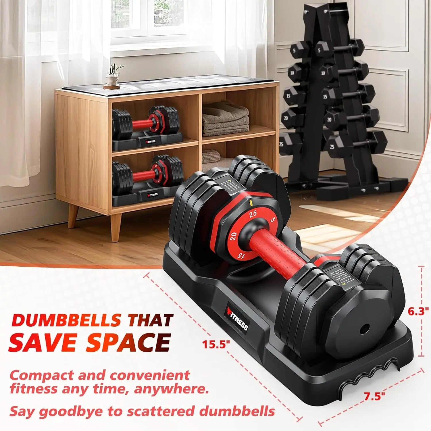 Adjustable Dumbbell Set of 2, 5-in-1.
