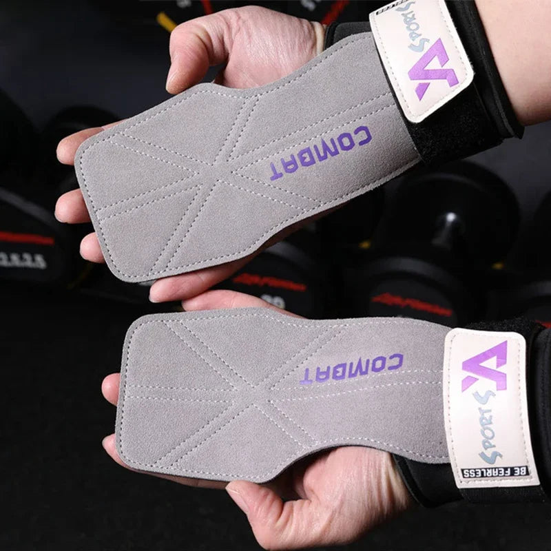 1 Pair 3-layers Cowhide Weightlifting Gloves.