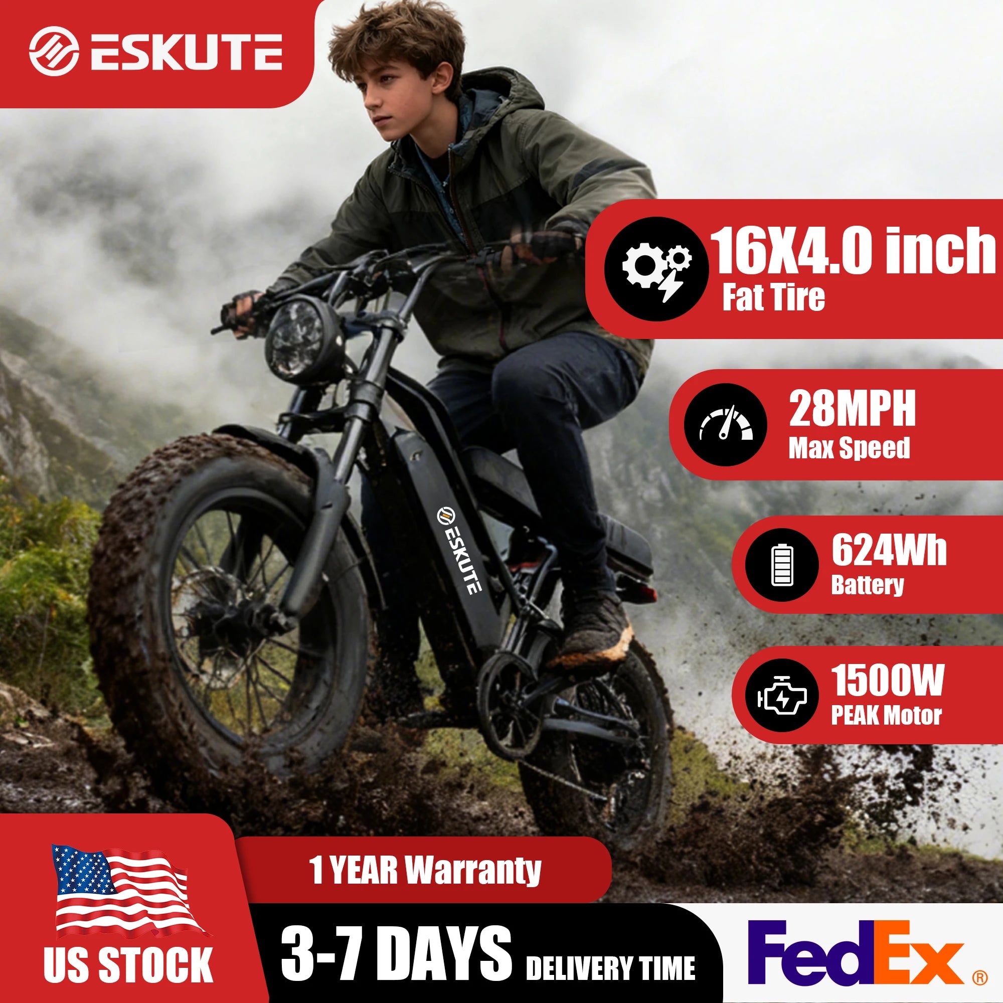 V100 Electric Bike, 1500W Peak 28MPH 48V13Ah Motorcycle.