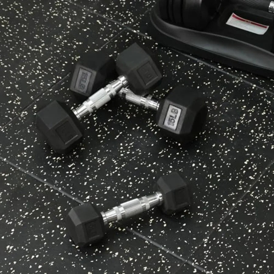Signature Fitness Rubber Encased Hex Dumbbells.