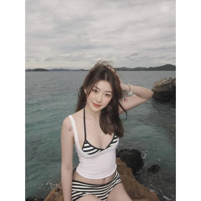 Retro Black and White Stripe Swimwear.