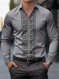 Men's long-sleeved shirt with pattern design, fashionable lapel button-down top.