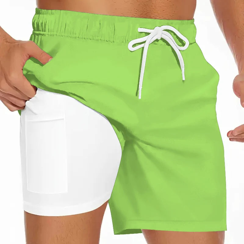 Men's Swim Trunks with Compression Liner Phone Pocket.