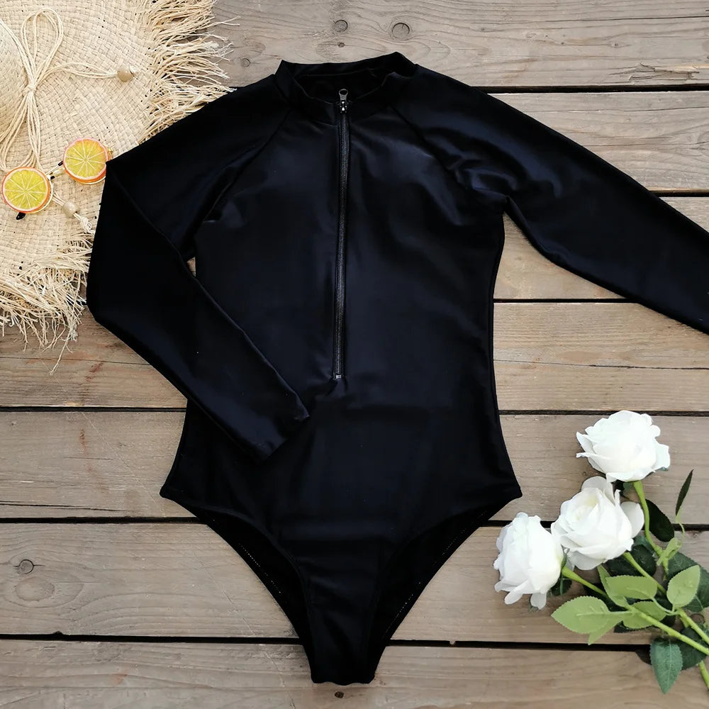 2025 Surfing Sport Swimsuit Long Sleeves Women One Piece Swimsuit.