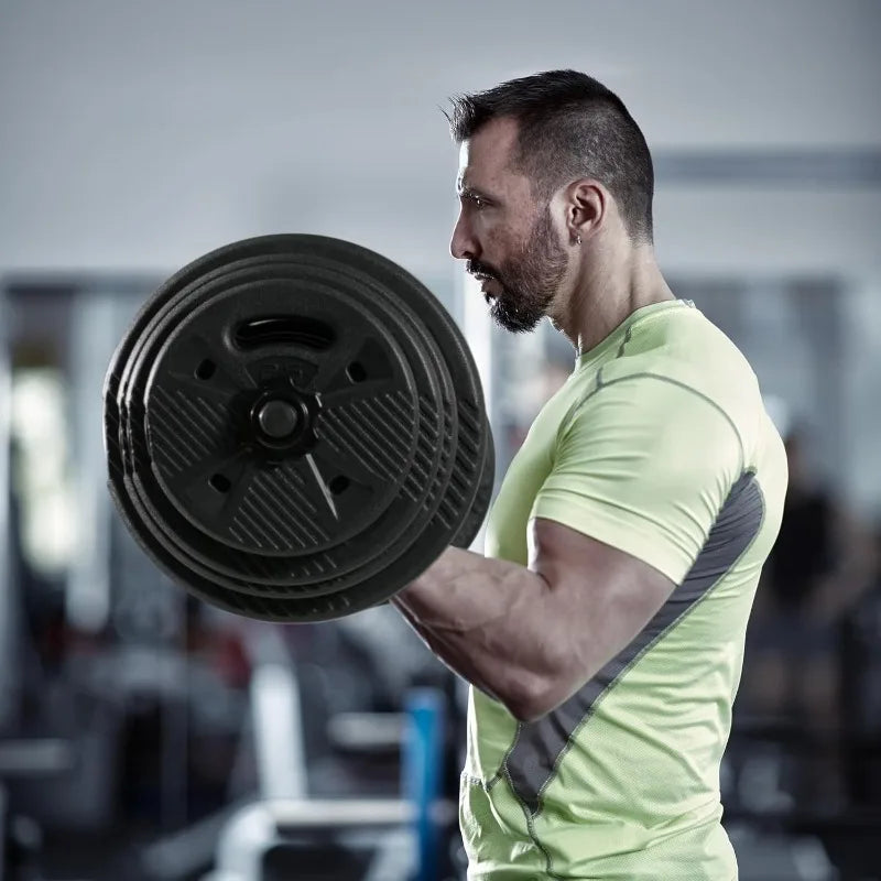 Barbell EZ Curl Bar Set with 50 LB Cement Grip Weights.