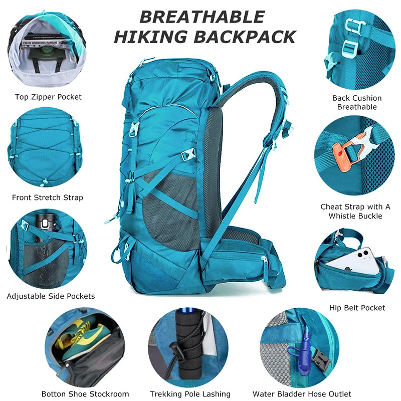WESTTUNE 50L Hiking Backpack with Rain Cover.