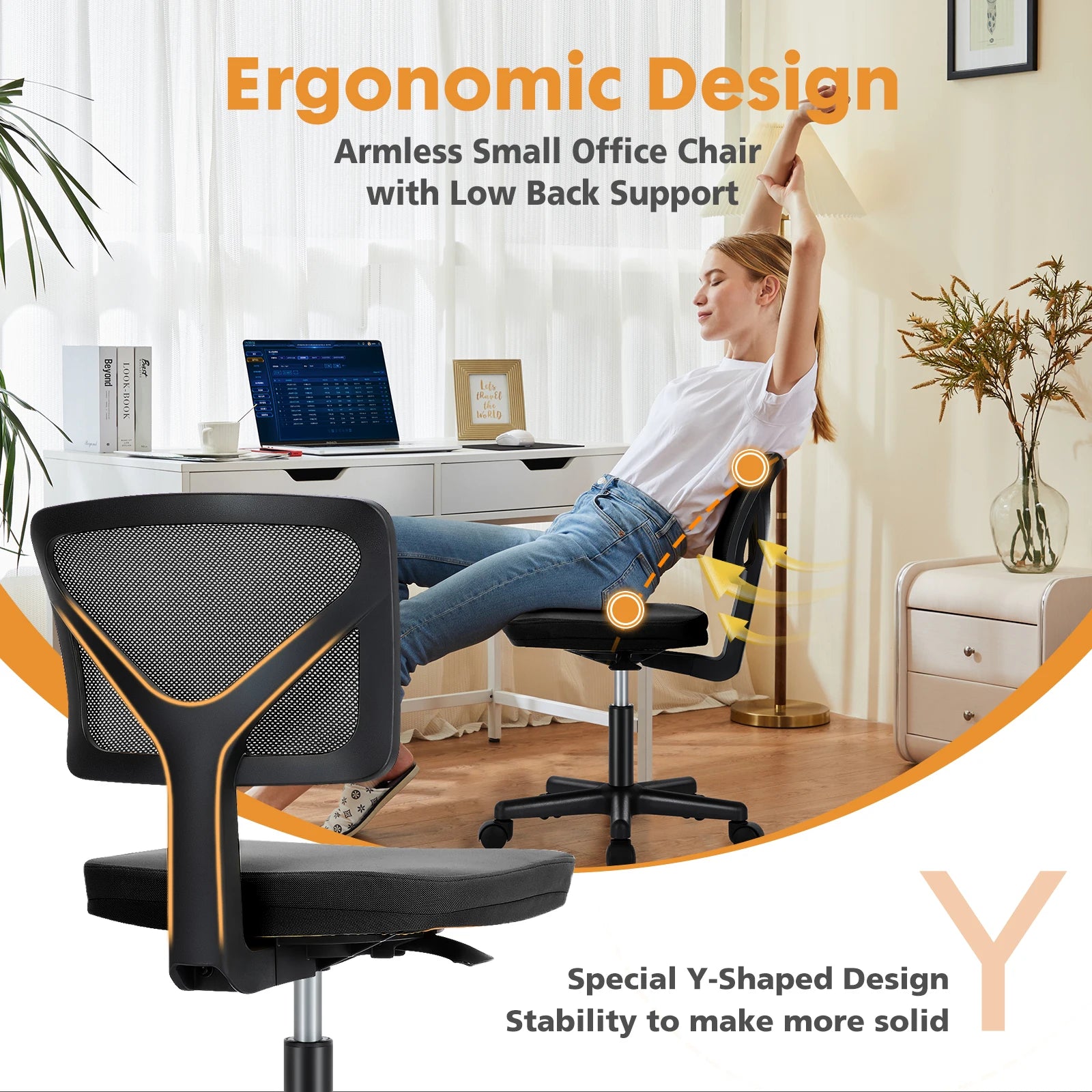 JHK Mesh with Lumbar Support Armless Office Chair