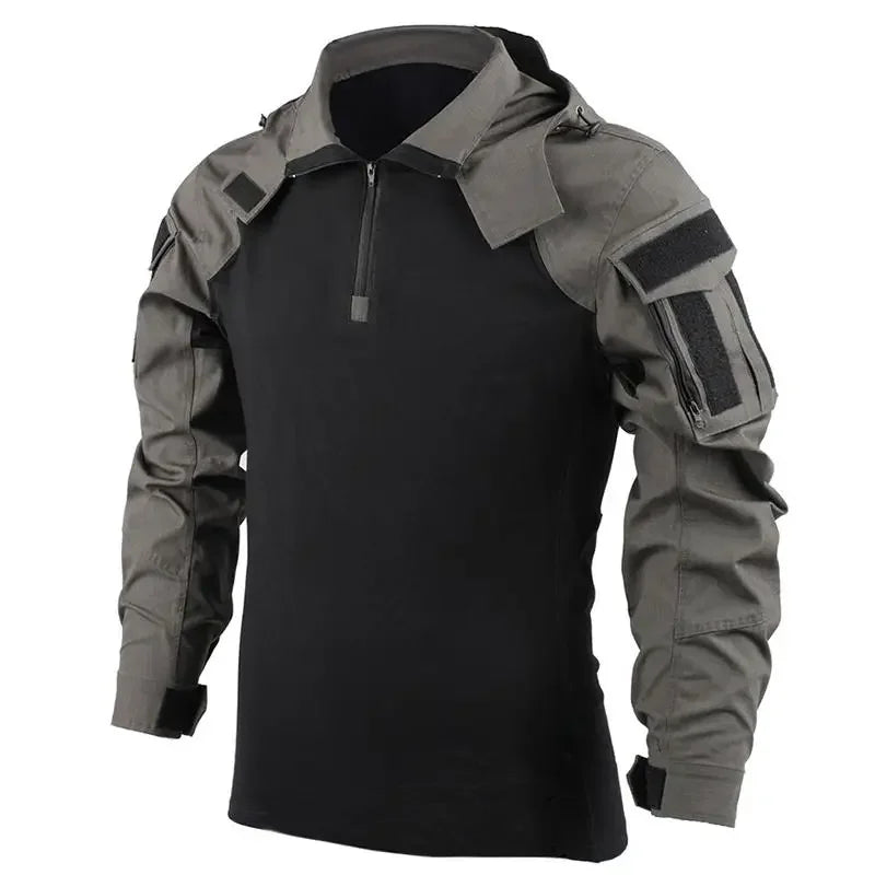 Outdoor Shirts Camo Combat T-Shirt Hooded for Men and Women.