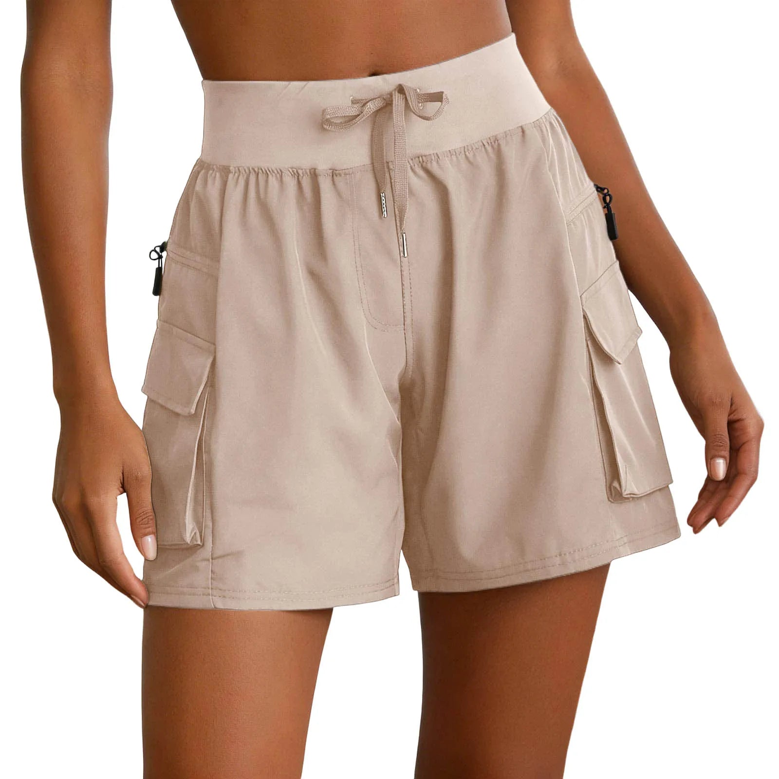 Women Sports Short Pants High Waist Elastic Waist Drawstring.