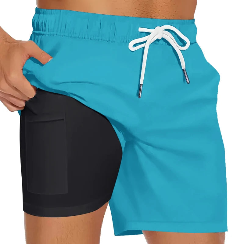 Men's Swim Trunks with Compression Liner Phone Pocket.
