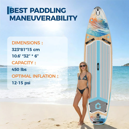 10.6 Ft Inflatable Stand Up Paddle Board 450LBS Capacity Wide.