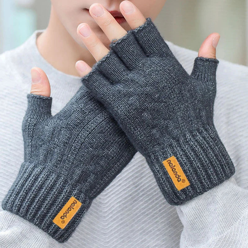 Winter Autumn Knitted gloves Warm Plush Fingerless gloves for men & Women