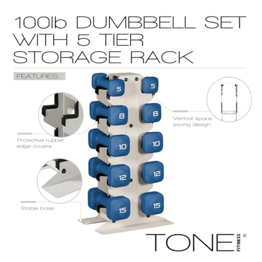 Tone Fitness Neoprene Dumbbell Set with Storage Rack.