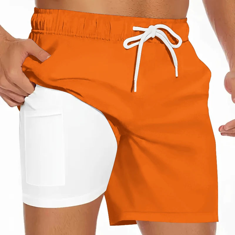 Men's Swim Trunks with Compression Liner Phone Pocket.