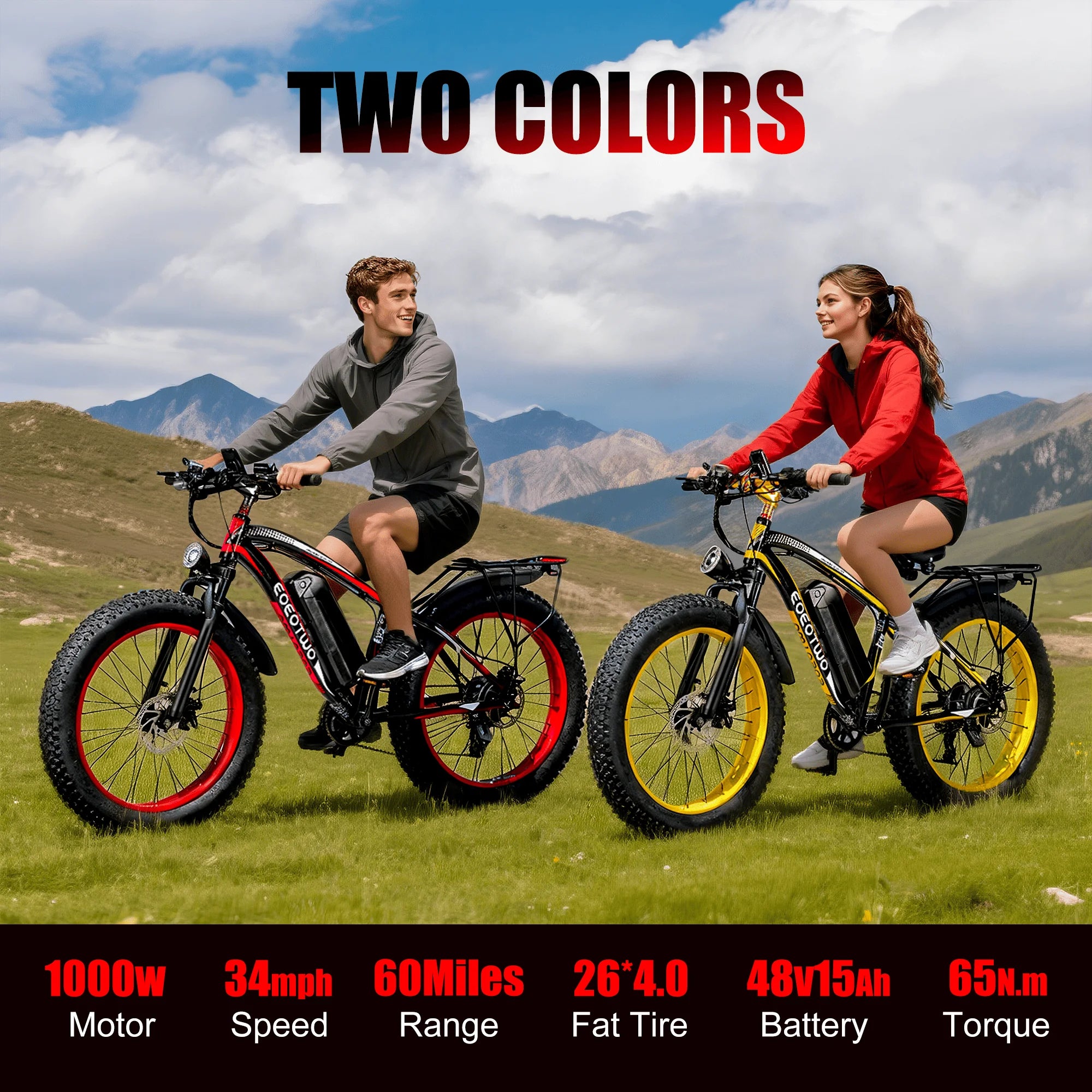 1500W Electric Bike 48V 15Ah Battery 26" 4.0 Fat Tire.