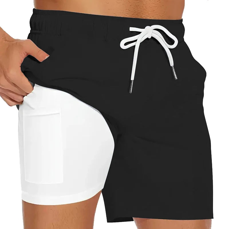 Men's Swim Trunks with Compression Liner Phone Pocket.