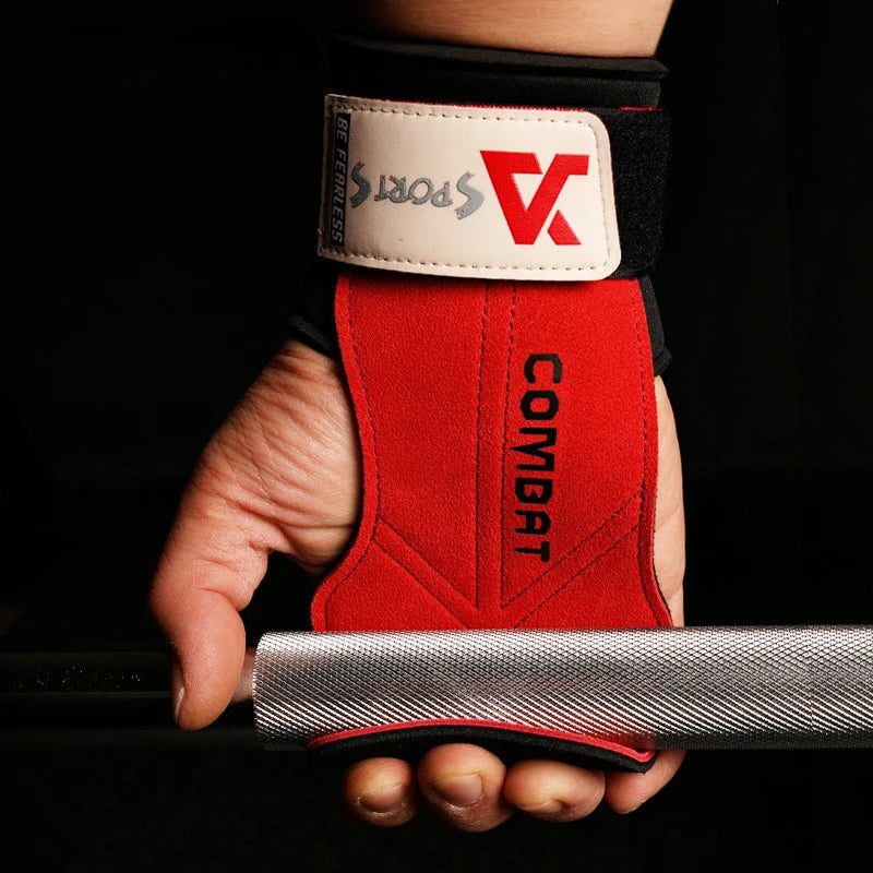 1 Pair 3-layers Cowhide Weightlifting Gloves.