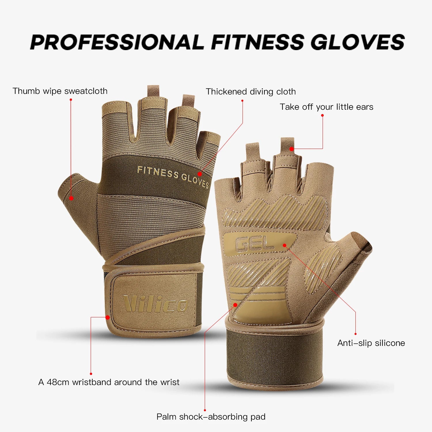 Half Finger Gym Gloves Weightlifting Dumbbell Training.