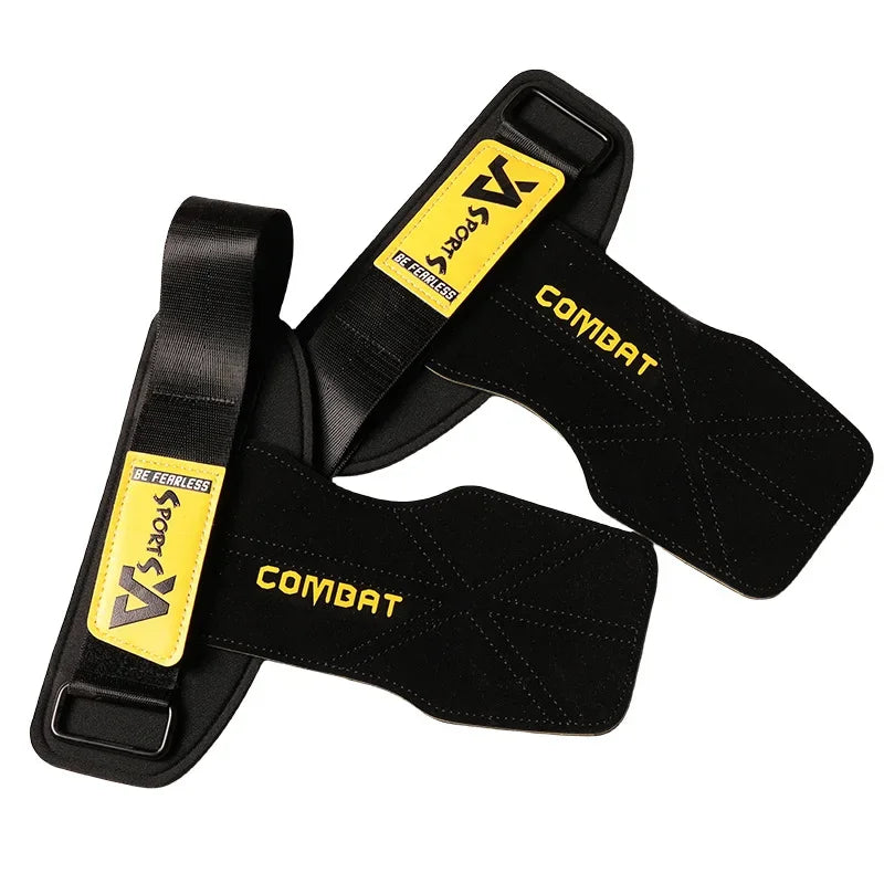 1 Pair 3-layers Cowhide Weightlifting Gloves.