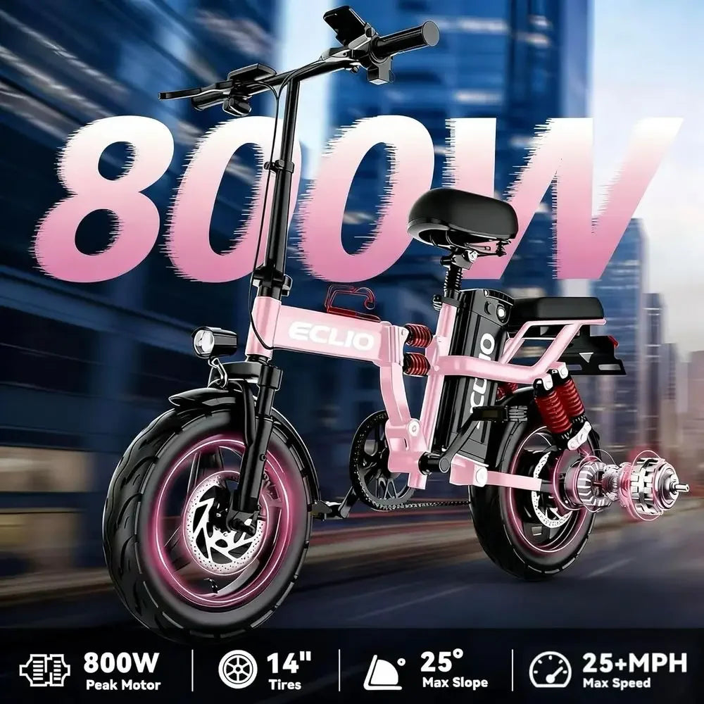 800W Peak Electric Bike, 25MPH, 48V 14Ah Battery.