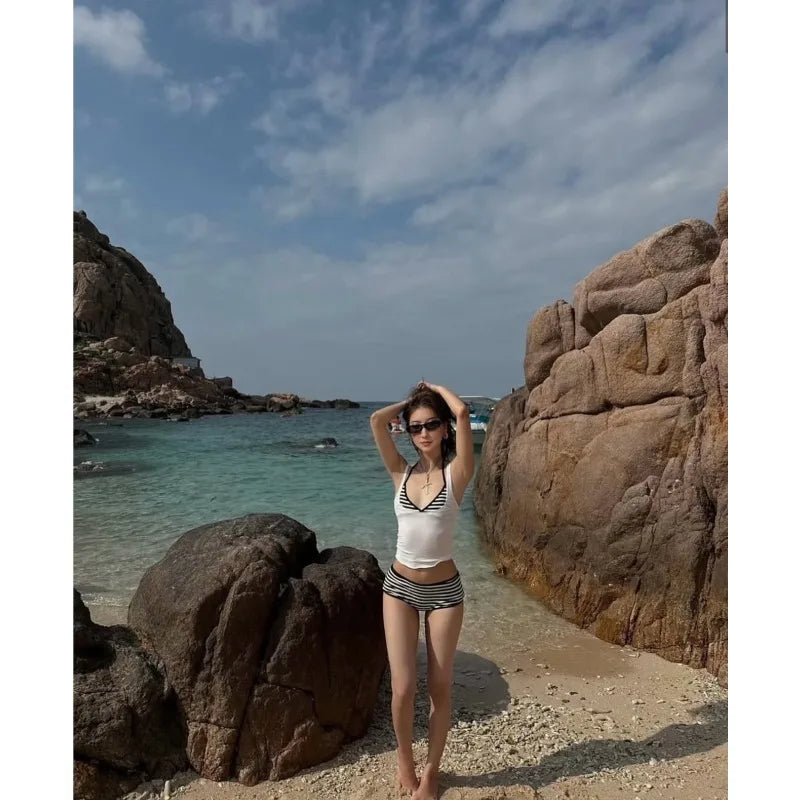 Retro Black and White Stripe Swimwear.
