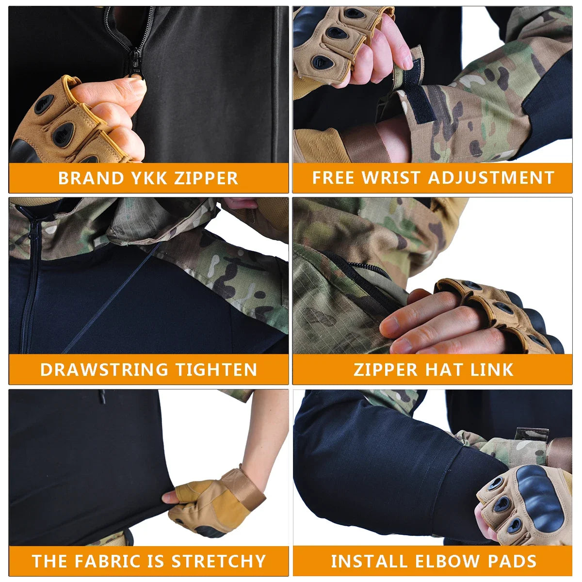 Outdoor Shirts Camo Combat T-Shirt Hooded for Men and Women.