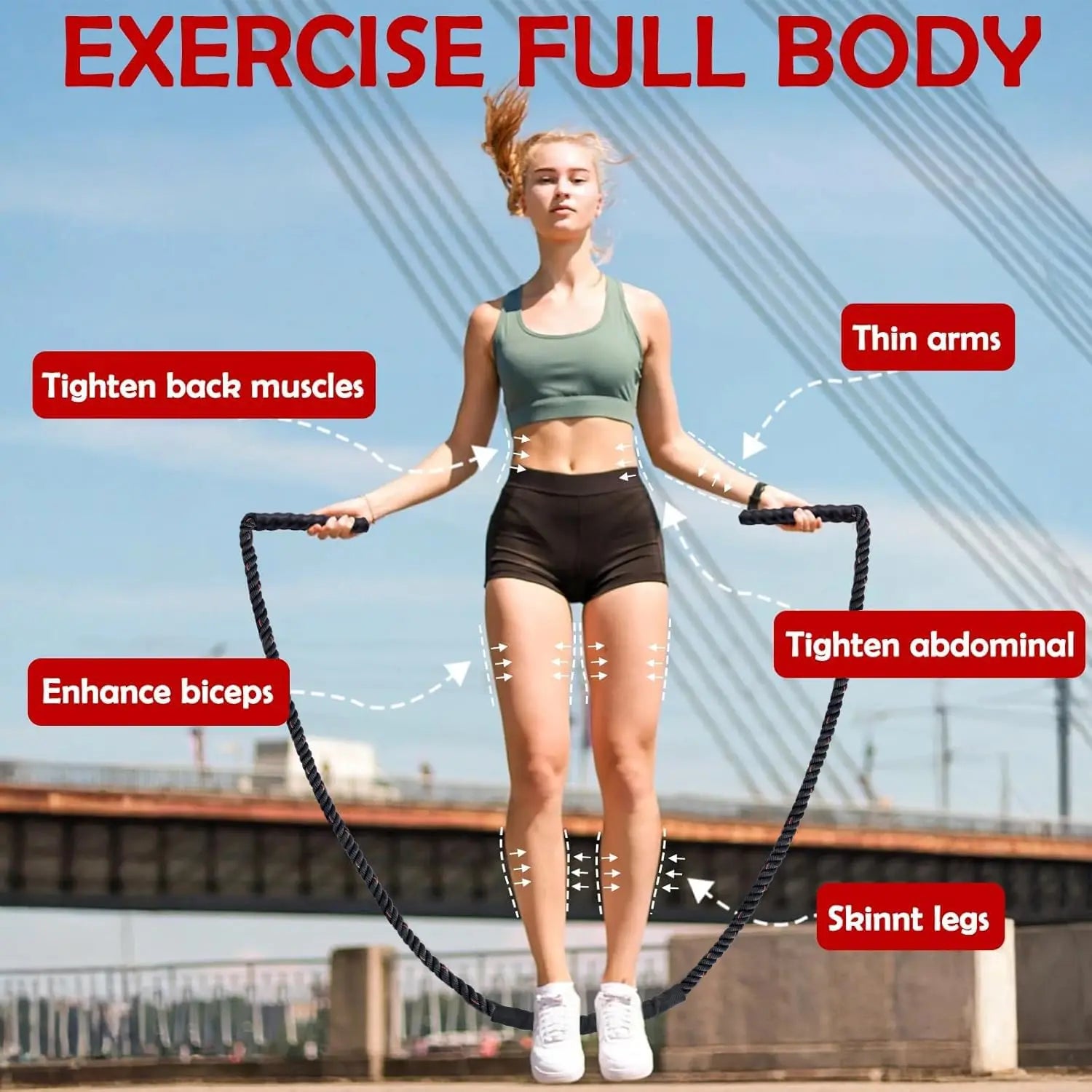 Weighted Jump Rope for Fitness, 1.5lb Heavy Skipping Ropes.
