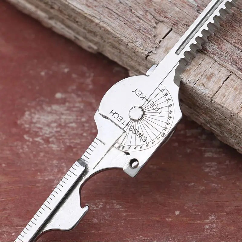 8-in-1 Multi-Tool Keychain for Camping & Survival.