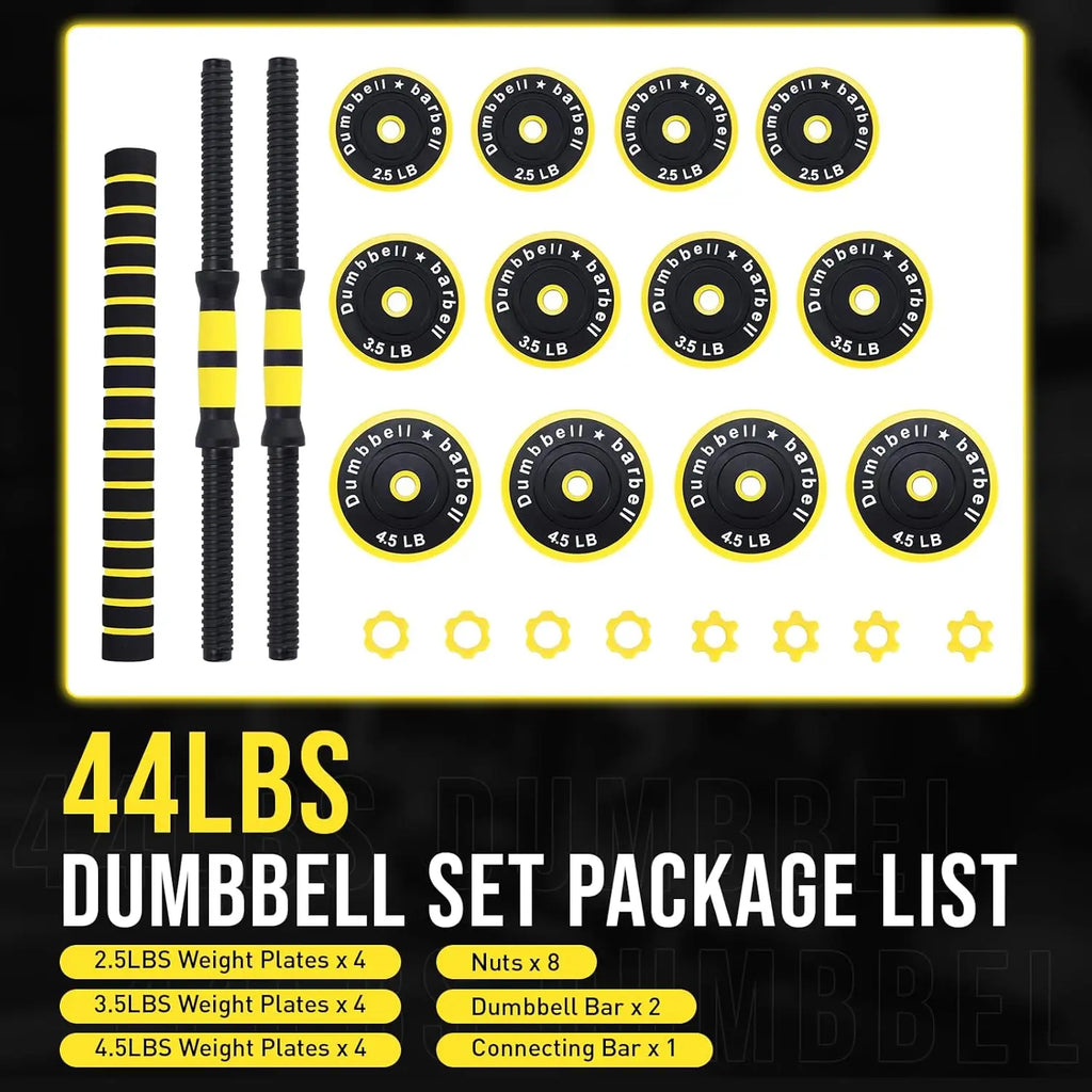 2-In-1 Adjustable Dumbbell Set, 44 Lbs. Dumbbell Weights.