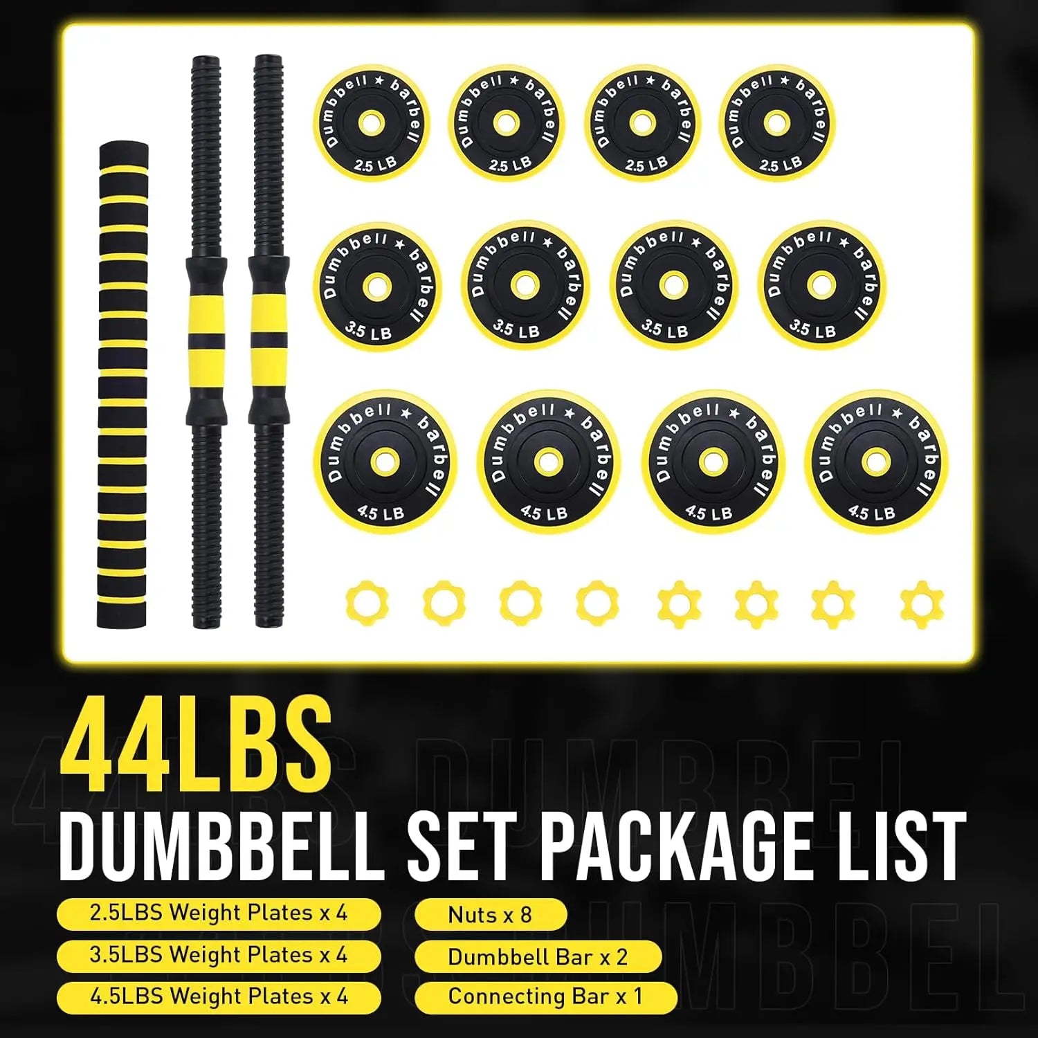 2-In-1 Adjustable Dumbbell Set, 44 Lbs. Dumbbell Weights.