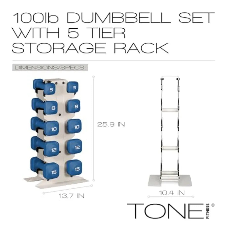 Tone Fitness Neoprene Dumbbell Set with Storage Rack.