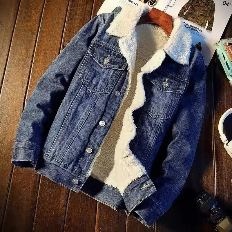 2022 Winter Fleece-lined Thickened Denim Jacket