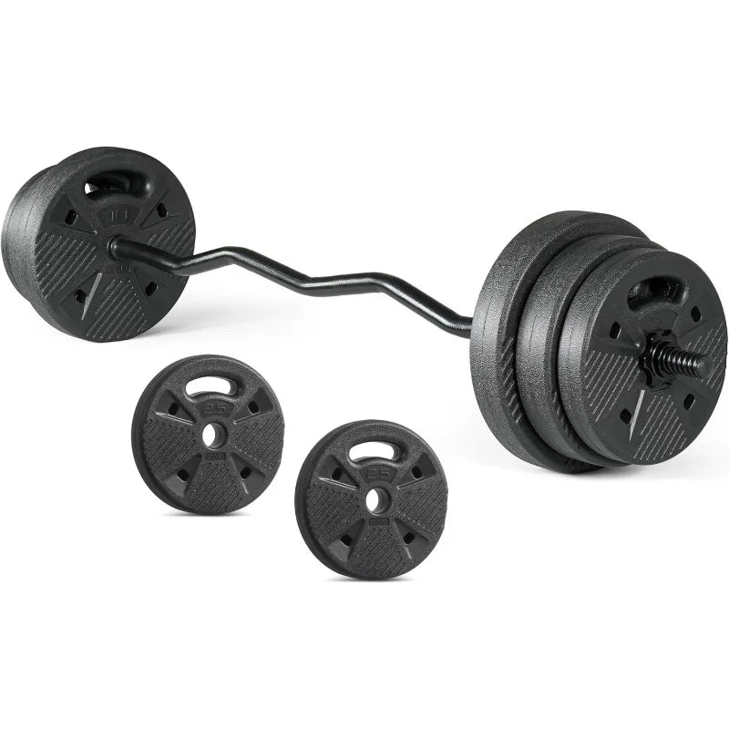 Barbell EZ Curl Bar Set with 50 LB Cement Grip Weights.