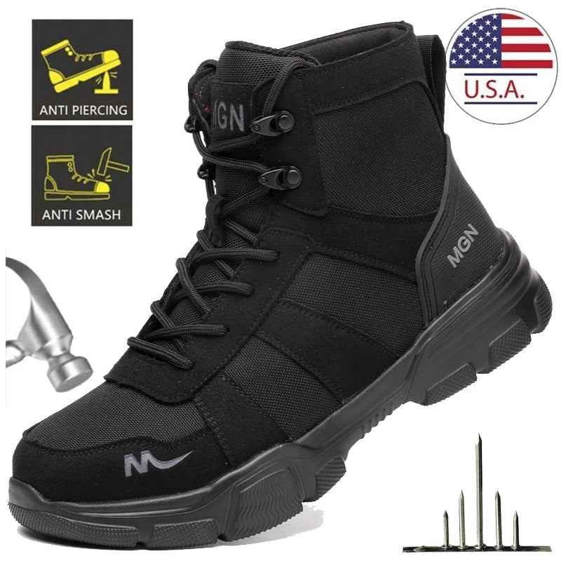 Work Boots Indestructible Safety Shoes Men Steel Toe Shoes