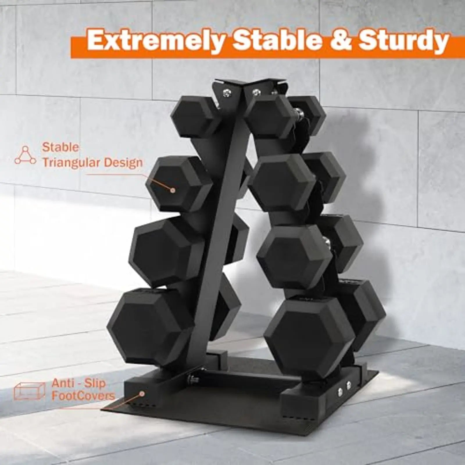 Dumbbell Set with Storage Rack, Rubber Coated Hex Hand Weights,