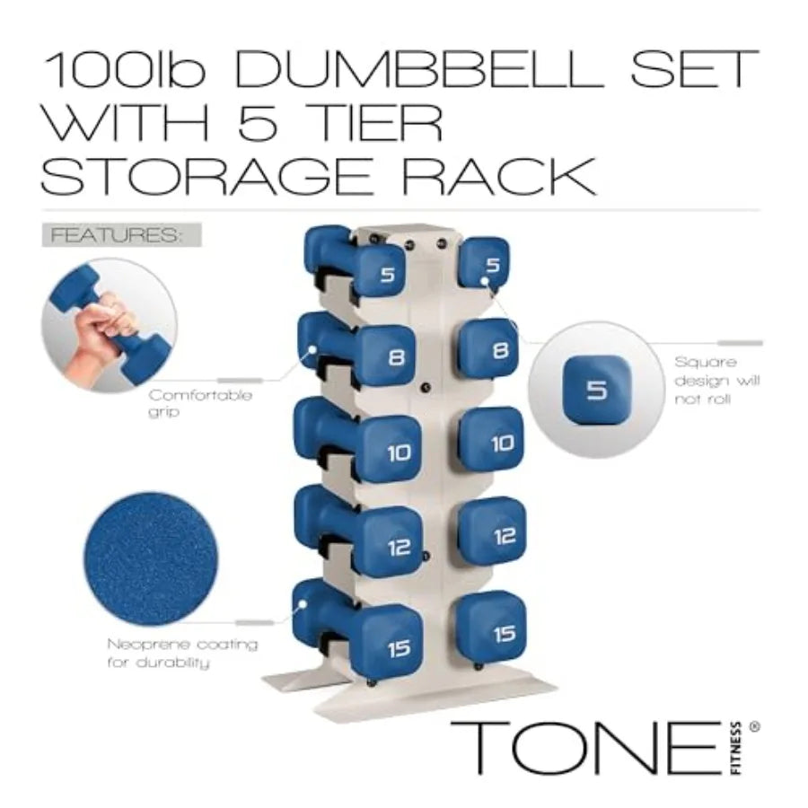 Tone Fitness Neoprene Dumbbell Set with Storage Rack.