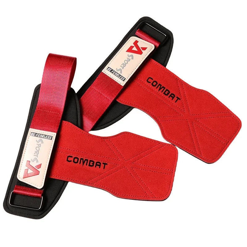 1 Pair 3-layers Cowhide Weightlifting Gloves.