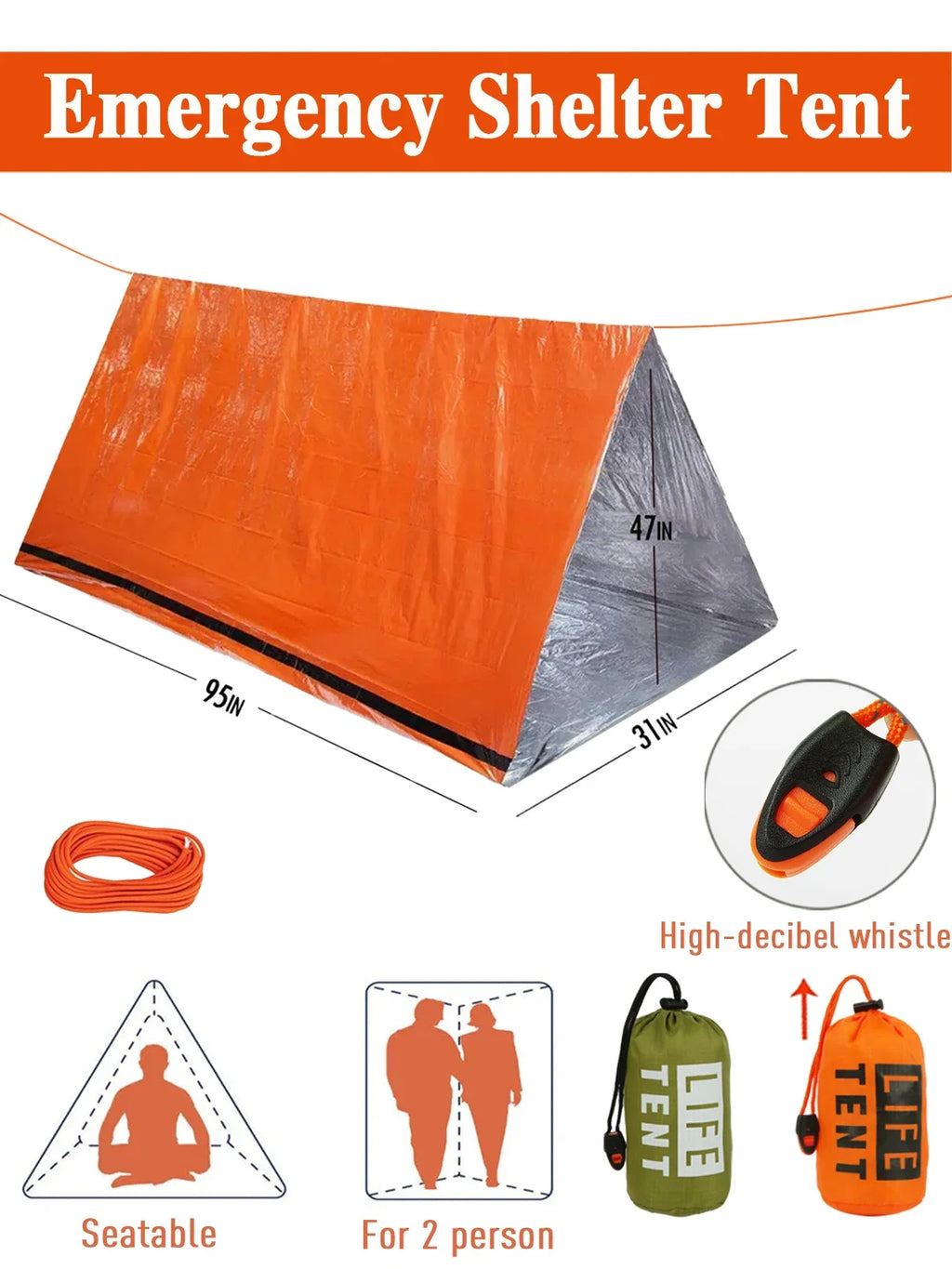 2 Person Emergency Tent Casa De Waterproof Camping.