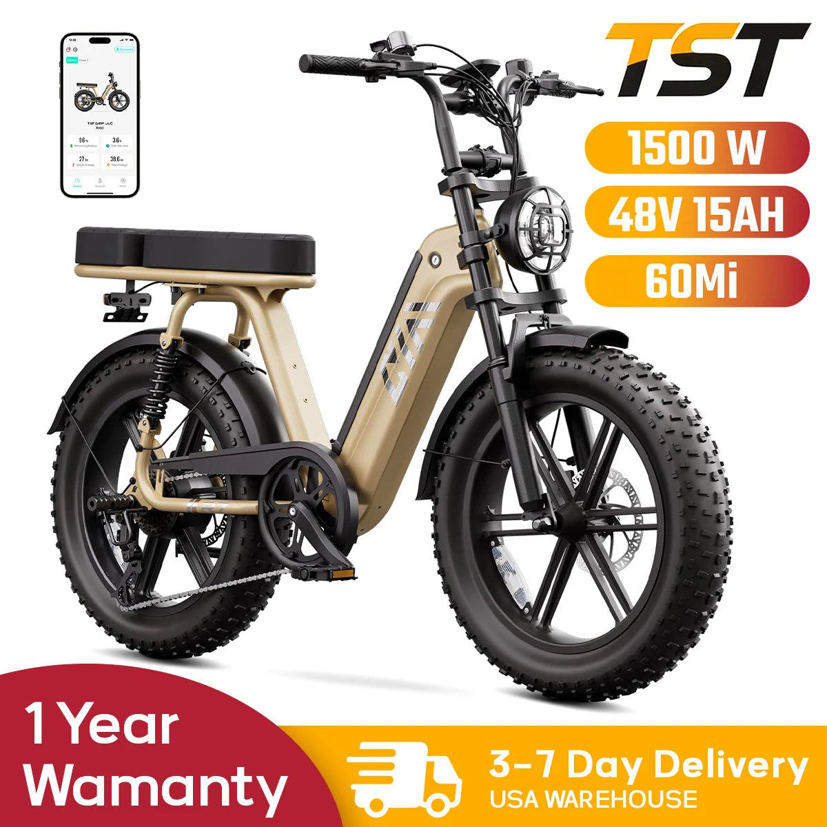 TST R00C 1500W Electric Bike, 48V 15Ah.