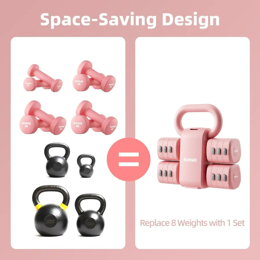 Lightweight Adjustable Dumbbell Kettlebell Set.