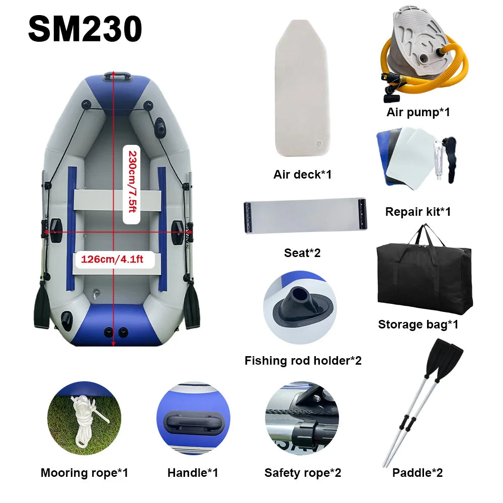 7.5ft Inflatable Fishing Kayak 3 Person Rowing Boat.